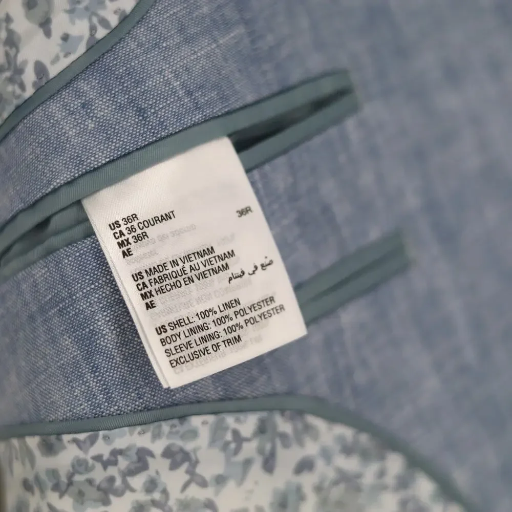 Bar III Men's Light Blue Linen Summer Casual Slim Formal Suit Jacket Size 36R
